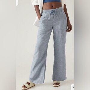 Athleta linen drawstring pants chambray blue